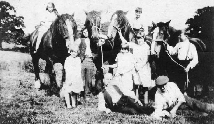 Possibly the Ayres family, hop-picking in Alton