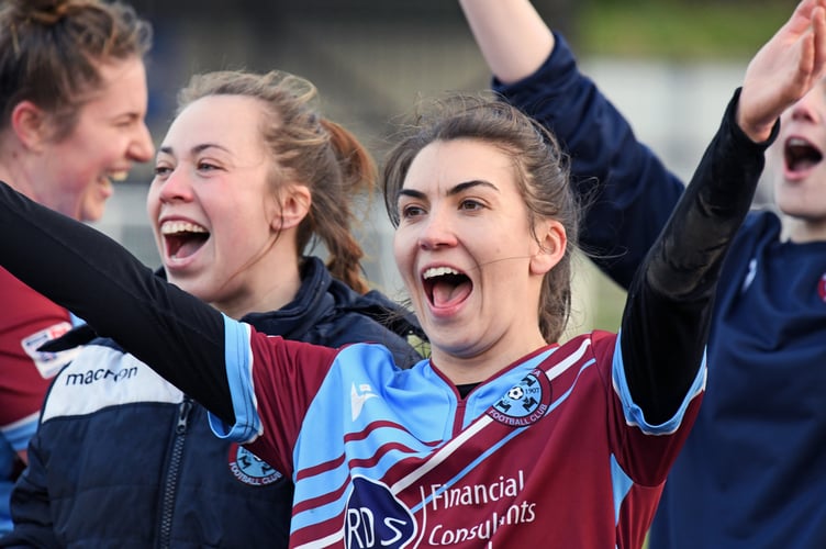 Badshot Lea match winner Nicola Moore celebrates. Photo by Malcolm Wells