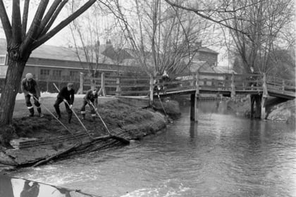 Peeps: Water board clears the River Wey through Gostrey Meadow in 1953