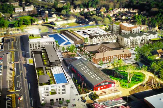 A visualisation of the new Bordon Health Hub pictured to the left of the Shed