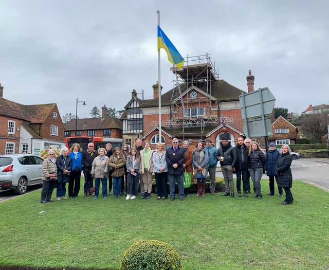 Ukrainian families and hosts observe minute's silence in Haslemere