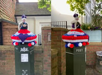 Knitted coronation postbox toppers appear overnight in Haslemere