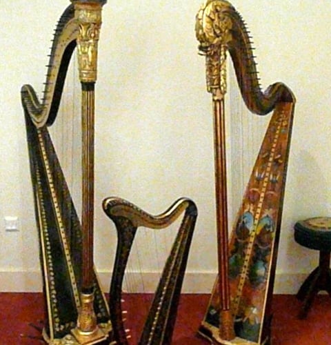 Eliza Austen’s harp, made around 1777; Erat 1808, Egan Royal Portable from around 1816; French anon, around 1785