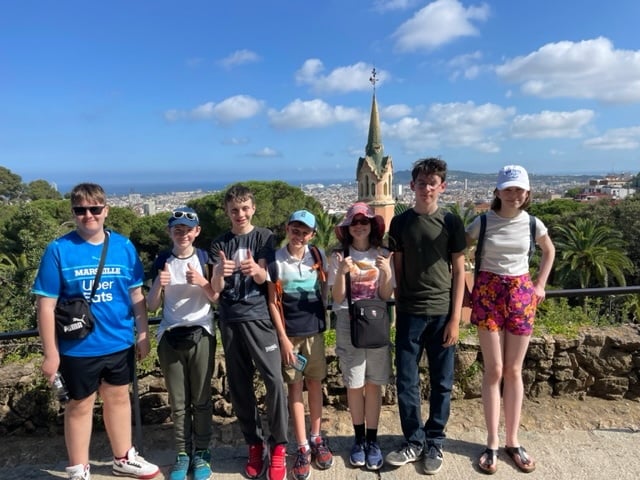 Farnham Heath End School's History Bee team on a sightseeing tour of Barcelona