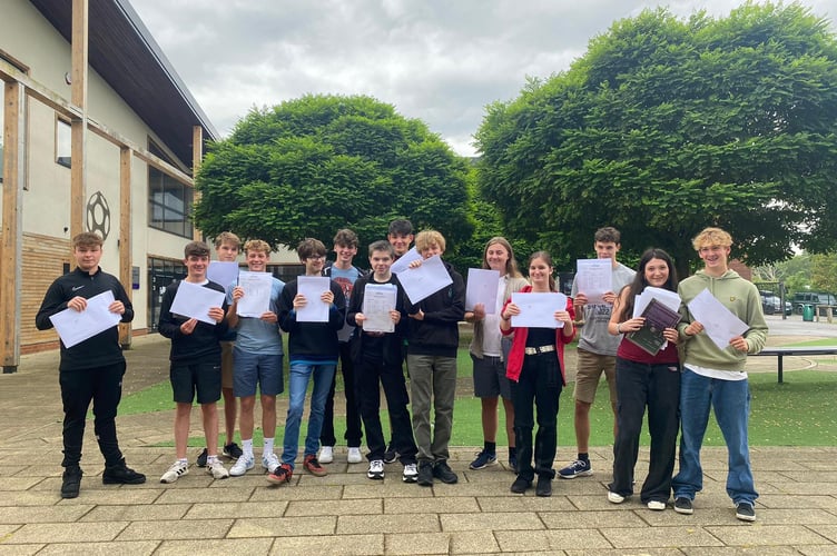 Happy students at Weydon School in Farnham on GCSE results day 2023