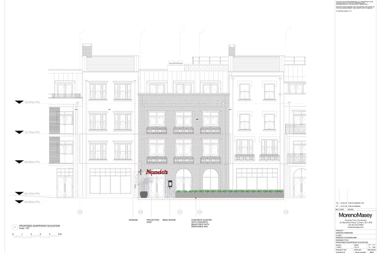 A planning application has been submitted on behalf of Nando's for three illuminated signs at its Brightwells Yard, Farnham restaurant