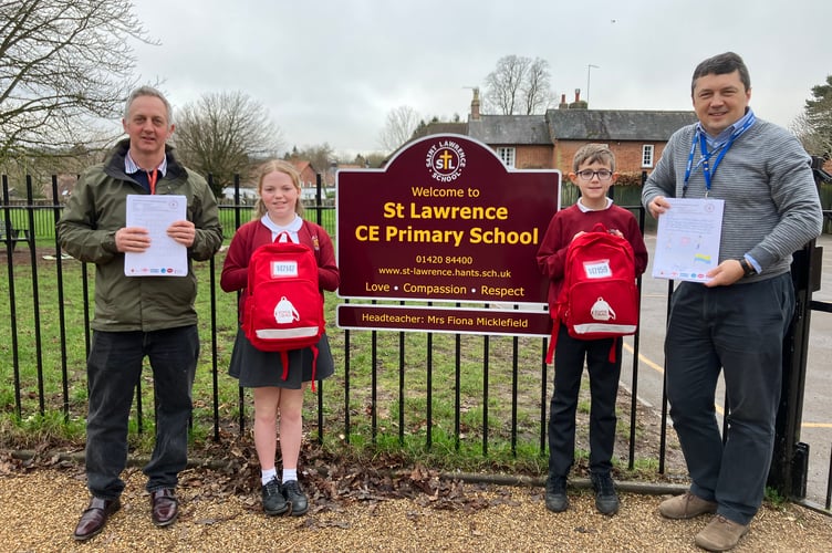 Students from St Lawrence CE Primary School with Simon and Nick Butler.