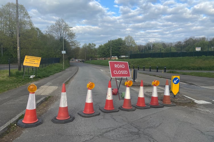 Chawton Park Road closure, Alton, April 2024.