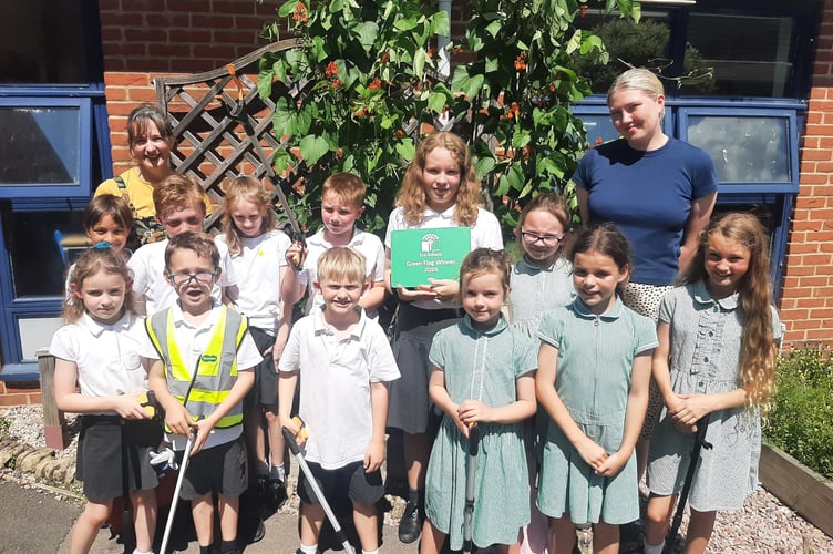 Bentley CE Primary School's eco council with teachers Emma Jones and Shannon Durrant.