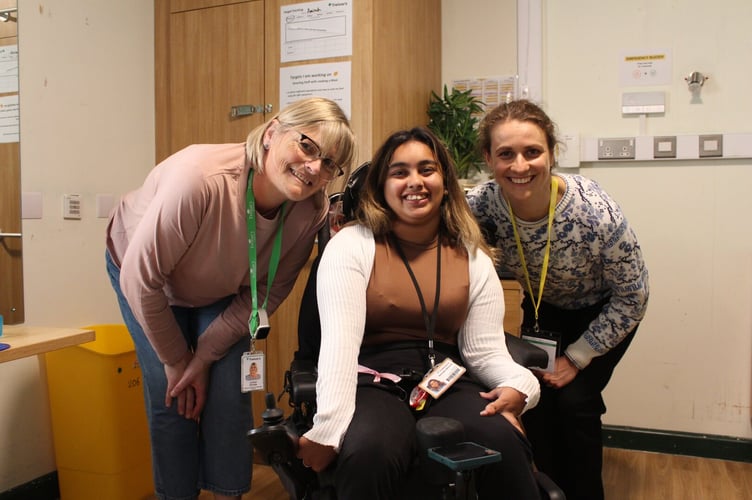 Justine Windle, a deputy house manager at Treloar's, with student Amirah and Cllr Emily Young, December 2024.