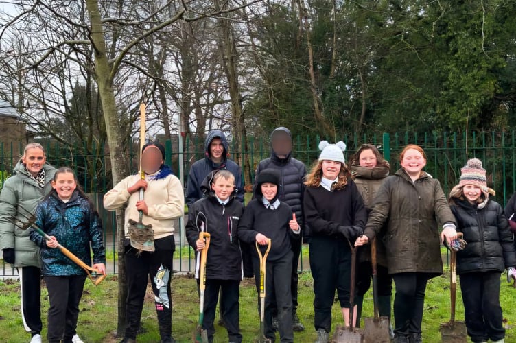 Eggar's School pupils plant elm trees, Anstey Park, Alton, February 2025.