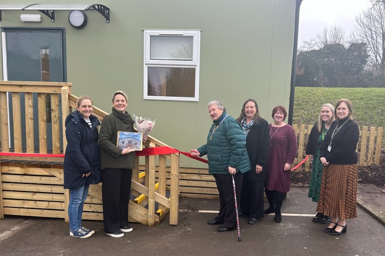 Opening of The Hub at The Butts Primary School, Alton, February 11th 2025. From left: Julia Woodhouse, headteacher of The Butts Primary School, Jo Ayres, headteacher of St Mary’s Bentworth CE Primary School, Alton Rotary Club president Rosemary Arrowsmith-Oliver, Alton Rotary Club past president Lisa Hillan, family support worker Sarah Allen, family support worker Emily Evans, Karen Bevis, school business manager at The Butts Primary School.